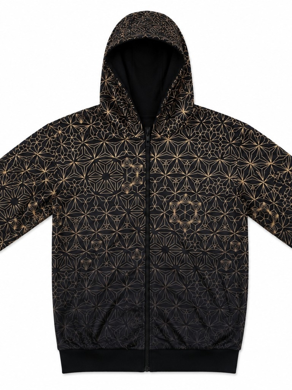 Men’s Medium Black Gold Sacred Geometry Reversible Full-Zip Festival Hoodie